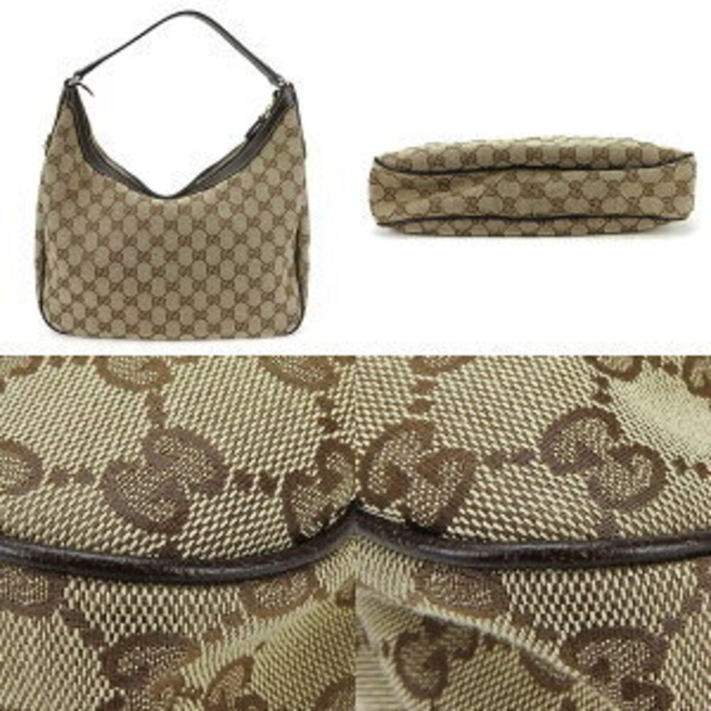Gucci Tan Brown Handbag Bag Canvas Hobo GG Hand Shoulder Leather Beige - Picture 4 of 9